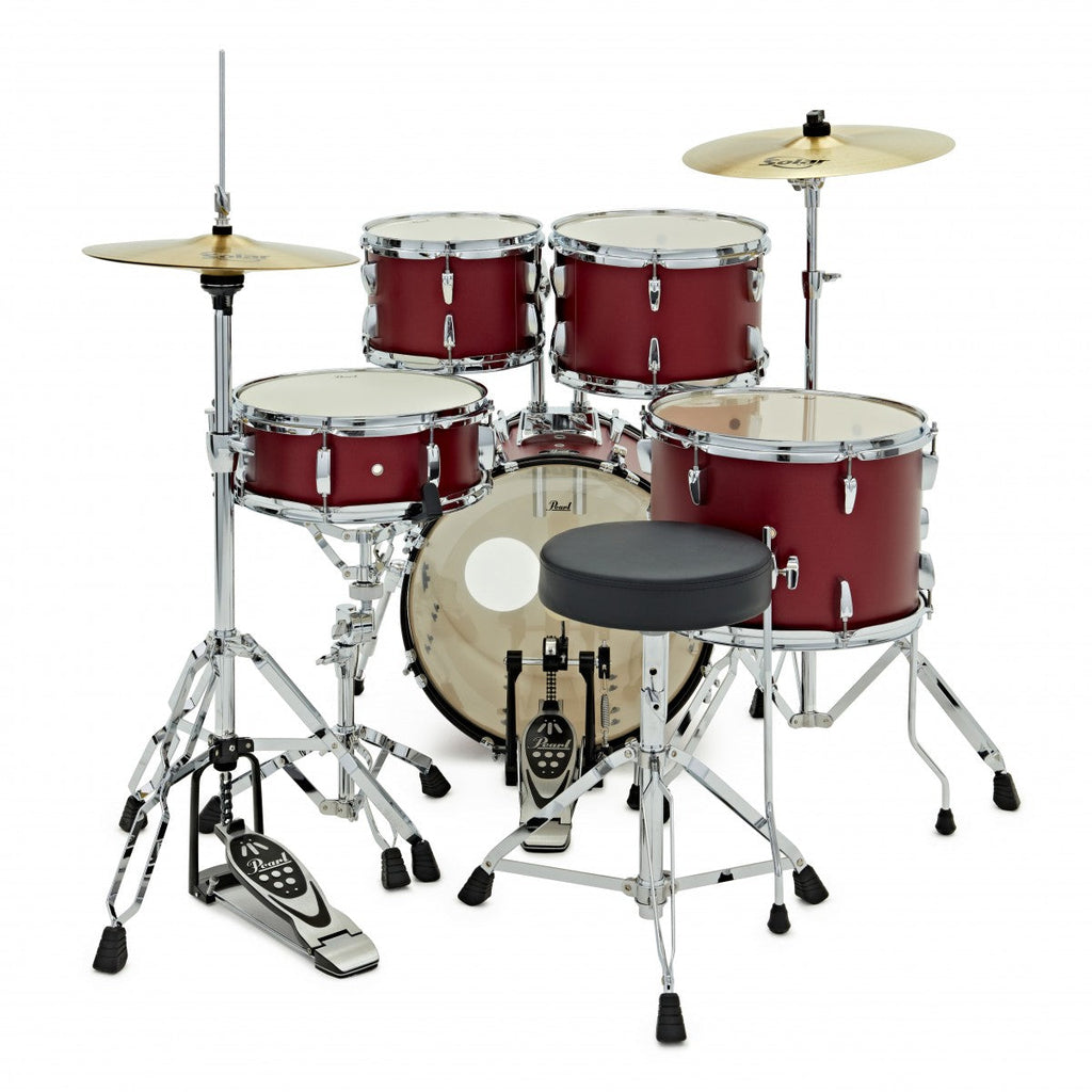 Pearl Roadshow 5pc Compact Drum Kit w/Sabian Cymbals, Matte Red